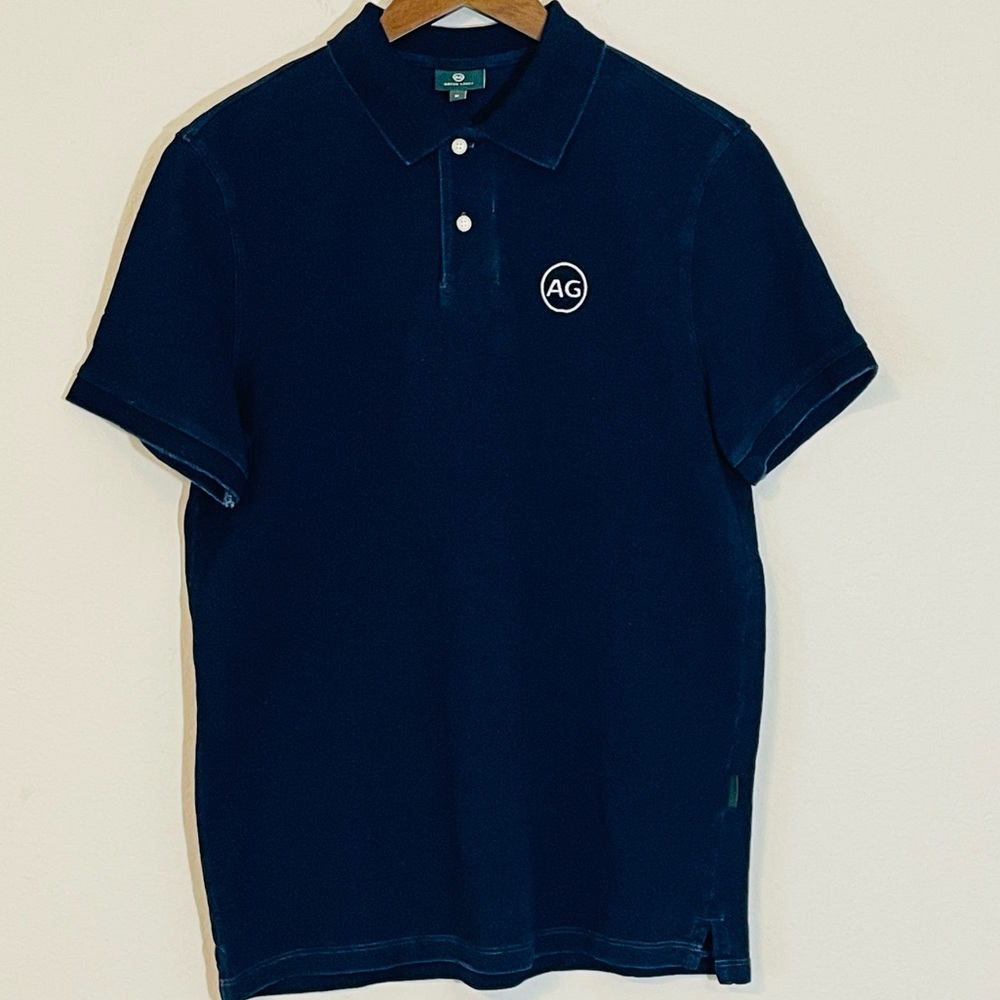AG Adriano Goldschmied NWOT Golf Polo Thick Canvas Green Label Size Medium Navy